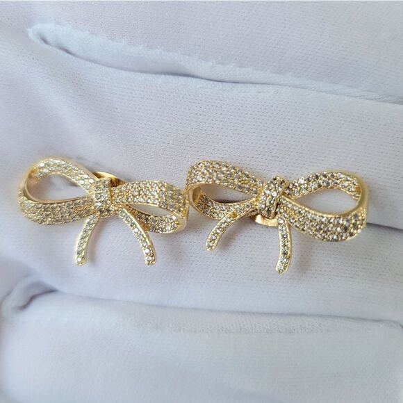 Earrings 𝅺Gold Tone Crystal Bow Earrings #0081 - Picture 11 of 11